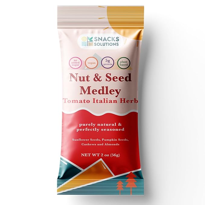 Snacks Solutions Nut and Seed Medley (2 oz - Pack of 8, Tomato Italian Herbs) Vegan, Plant Based, Gluten Free, No Added Sugar