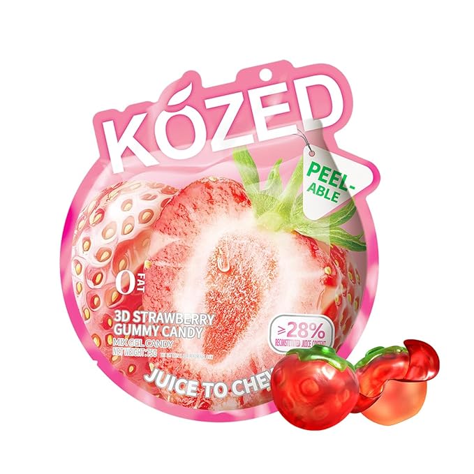 Happy Global Kozed Peelable Gummy Candy Strawberry Flavors 3 Pack, Fun Fruity Role Party Snack, Chewy Sweet Treat with Juicy Flavor,Halal-Certified Holiday Gifts