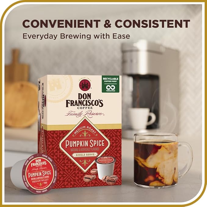 Don Francisco's Pumpkin Spice Flavored Coffee Pods, 24 Count, Medium Roast, Compatible with Keurig Brewers
