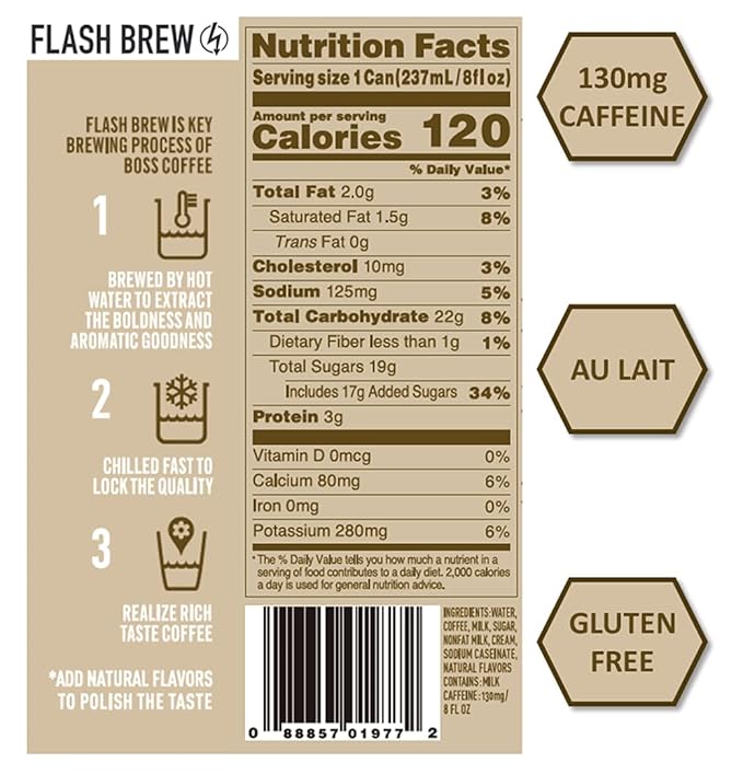 BOSS Coffee by Suntory - Japanese Flash Brew Coffee with Milk, 8oz 12 Pack, Imported from Japan, Au Lait, Espresso Doubleshot, Ready to Drink, Contains Milk, No Gluten