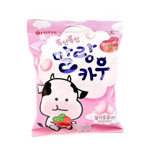 COELO MalangCow Strawberry Milk Chewy Candy 5.5oz (158g), Fresh Fruit Flavor Soft Candies, Korean Sweet Treats K-Food, Christmas Halloween Party Gummies, K-Snack Individual Wrapped On-The-Go