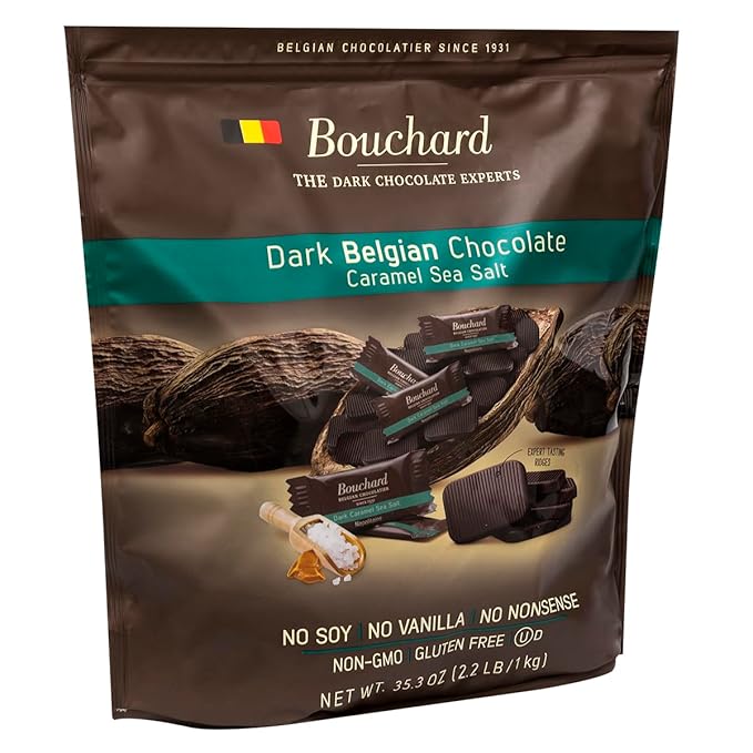 Bouchard Belgian Dark Chocolate Caramel Sea Salt Napolitains 35.3 OZ (2.2 LB/1KG)