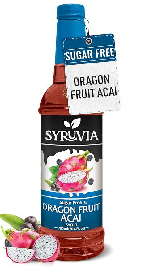 Syruvia Sugar-Free Dragon Fruit Acai Syrup, Flavored Syrup for Drinks, Cocktails, Lemonades, Iced Teas, and Desserts – 25.4 fl oz
