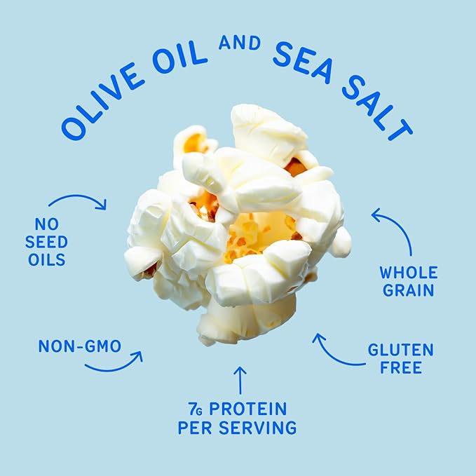 Khloud Protein Popcorn - Olive Oil & Sea Salt - 7g Protein Snacks for Adults & Kids - Flavored Popcorn Made with Real Ingredients & Milk Protein Isolate - Non-GMO, Gluten-Free, Kosher - 4oz, 12pk