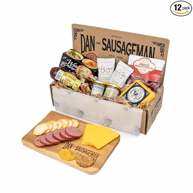 Dan the Sausageman Signature Gift (Denali) Meat and Cheese Box – Gourmet Food Gift Basket with Summer Sausage, Crackers, Nuts, and Cheese – Savory Snack Box for Men, Holidays, Thank You, or Corporate Gifts