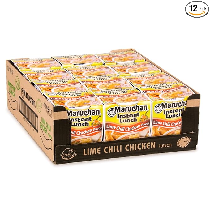 Maruchan Instant Lunch Ramen Noodles, Lime Chili Chicken Flavor – Japanese-Style Instant Noodle Soup, Quick & Easy Meal – 2.25 Oz Cup, Pack of 12