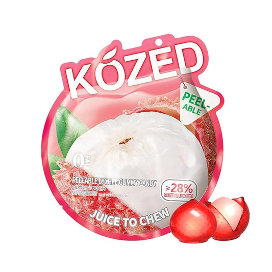 Happy Global Kozed Peelable Gummy Candy Lychee Flavors 3 Pack, Fun Fruity Role Party Snack, Chewy Sweet Treat with Juicy Flavor,Halal-Certified Holiday Gifts