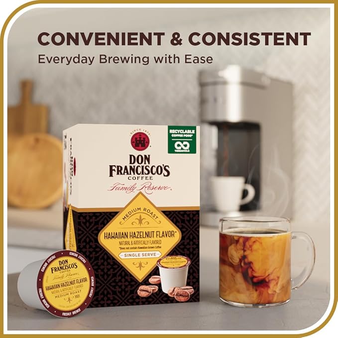 Don Francisco's Hawaiian Hazelnut Flavored Coffee Pods, 100 Count, Medium Roast, Compatible with Keurig Brewers