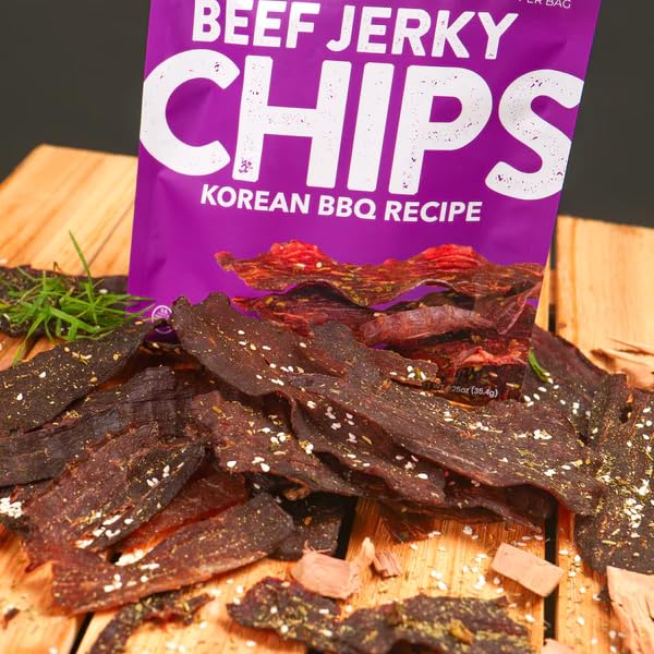 Wicked Cutz Korean BBQ Beef Jerky Chips, 14g Protein per Bag, Crispy & Crunchy Beef Jerky Crisps, USA Made Barbeque Flavored Chips, High Protein Carnivore Snacks (4 Bags)
