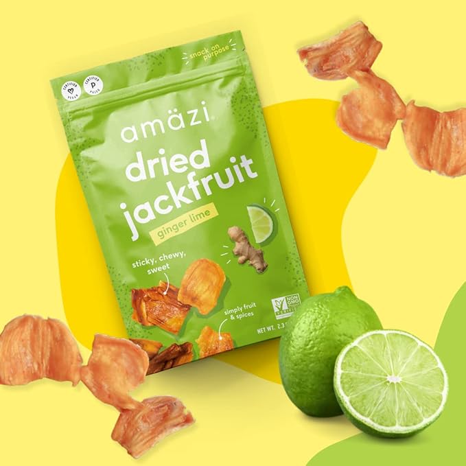 Amäzi Foods | Ginger Lime Dried Jackfruit (6 Pack) | All Natural Snacks | Gluten Free Healthy Dried Fruit Snacks