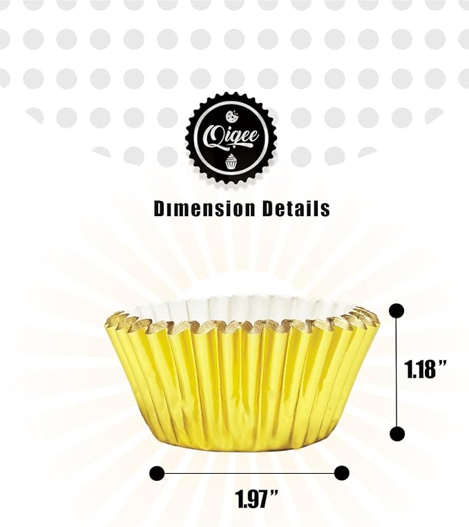qiqee Gold Foil Cupcake Liners For Baking 300 Count Baking Cups Thick ＆ Sturdy, Oil Resistance,Muffin Liners Paper(Standard Size)