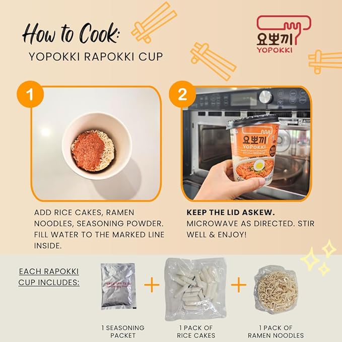Yopokki Instant Rabokki Cup (Jjajang, 2 Cups) Korean Street food with Jjajang flavored sauce Ramen Noodle Topokki Rice Cake - Quick & Easy to Prepare