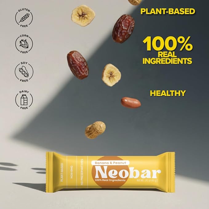 NEOBAR Fruit and Nut Bars - Plant-Based Vegan Snack Bars, Gluten Free Dairy Free Snacks, No Added Sugar, No Preservatives, Non-GMO | Banana & Peanut,12 Count