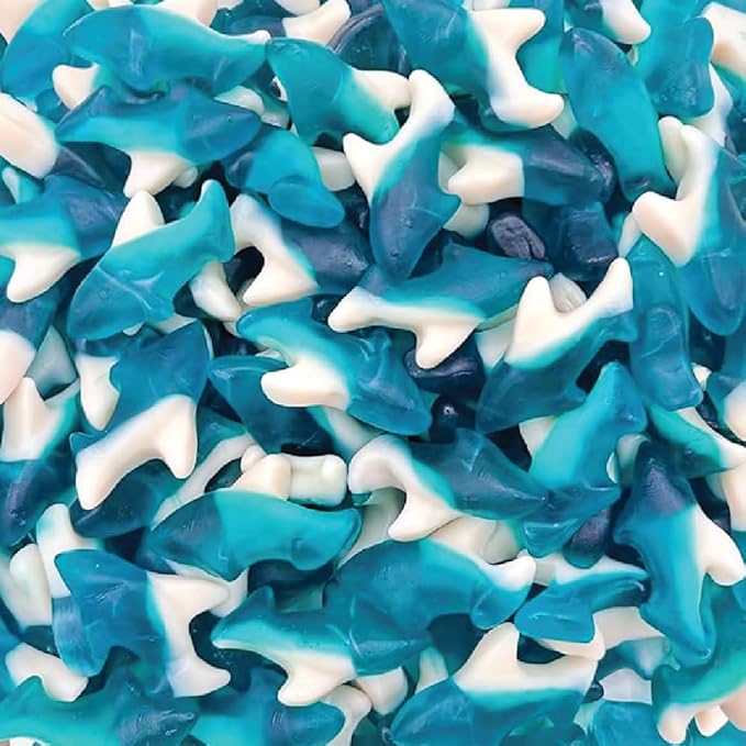 Blue Sharks Gummy Candy | 1 Pound Bag | Blue Raspberry Flavor | Chewy Fruity Gummy Sharks | Ocean Gummy Fish for Parties, Candy Buffets, Themed Events