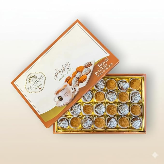Zaitoune Mixed Chocolate & Lotus Petit Fours – 12 oz | Gourmet Assorted Petit Fours Cakes with Pistachio | Luxury Chocolate-Covered Arabic Sweets in an Elegant Gift Box | Perfect for Sharing & Gifting