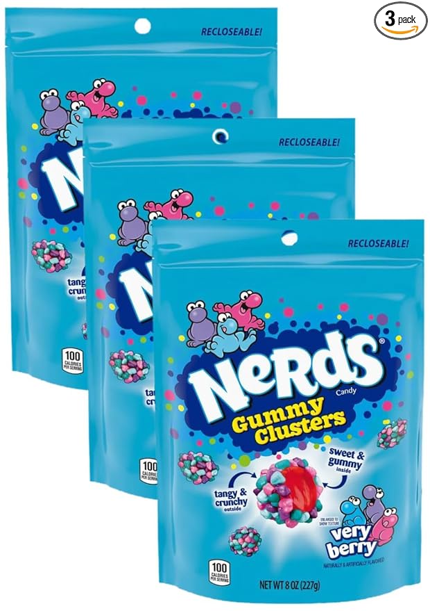Nerds Gummy Clusters Candy, Very Berry, Resealable 8 Ounce Bag (Pack of 3)