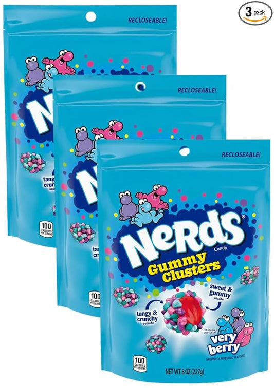 Nerds Gummy Clusters Candy, Very Berry, Resealable 8 Ounce Bag (Pack of 3)