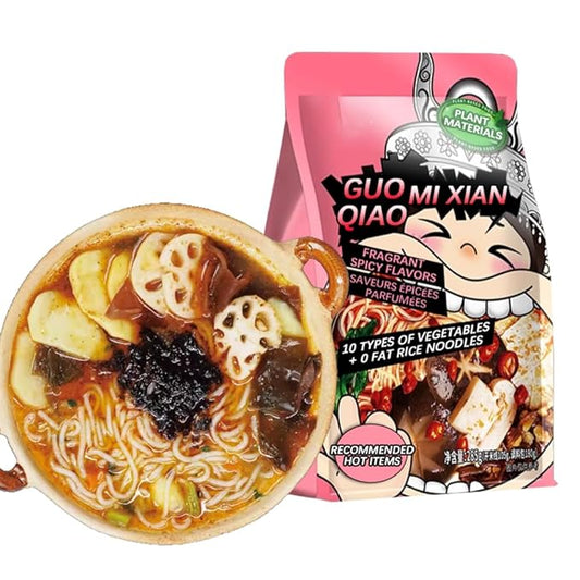 SIJIYUNLI - GUO QIAO MI XIAN - Vegetarian lovers' welfare, pure vegetable ingredients, delicious without meat, 0 fat rice noodles are more healthy, pasta substitutes, fast cooking (285g/10.05oz, Fragrant spicy flavors)