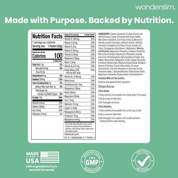 WonderSlim Meal Replacement Shake, CocoMint Cream, 15g Protein, 24 Vitamins & Minerals, Gluten Free (7ct)