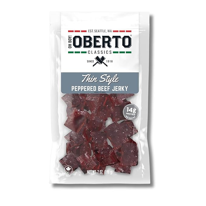 Oh Boy! Oberto Classics Thin Style Peppered Beef Jerky, 7 Ounce