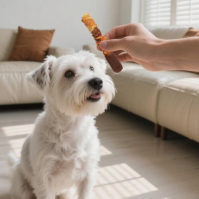 Puddonio Dog Treats, Triple Flavor 6 Inch Rawhide Rolls, Chicken Duck and Chicken Liver Wrapped Rawhide Dog Chews, Suitable for Medium Dogs, 17.6 oz
