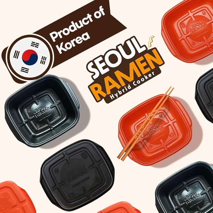 Seoul Ramen Hybrid Cooker | Microwave Ramen in 6 Minutes | Perfect for Korea Ramen, Small Kitchen, or Office | Dishwasher-Safe, Microwaveable, BPA-Free (6 Pack) (Orange)
