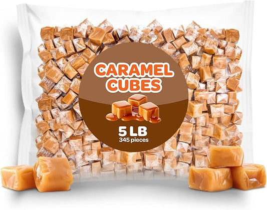 Caramel Cubes Candy - Bulk Pack 5 Pounds - Individually Wrapped Caramels for Candy Buffets, Baking, Gift Bags, and Party Favors - Classic Chewy Squares
