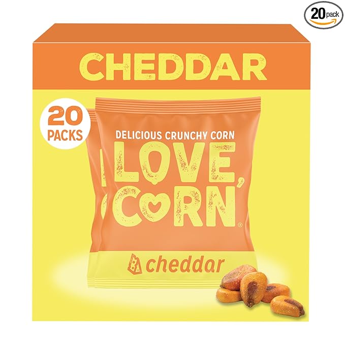 LOVE CORN Cheddar 0.7oz x 20 bags - Delicious Crunchy Corn - Healthy Family Snacks - Gluten Free, Kosher, NON-GMO - Alternative for Chips, Nuts, Crackers & Pretzels - Perfect for Charcuterie Boards