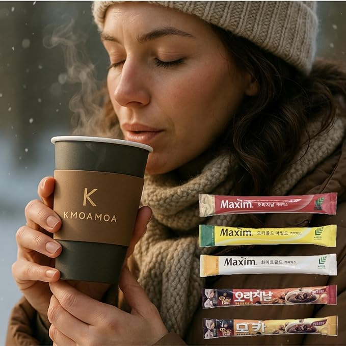 Korean Instant Coffee MIx Variety 30 Sticks With 3 Handmade Dalgona candies, 6 Rice snacks! 5 Different Flavors (6 Pack of Each / Maxim Original, Mocha Gold Mild, White Gold, Rosebud Mocha, Original Coffee Mix)