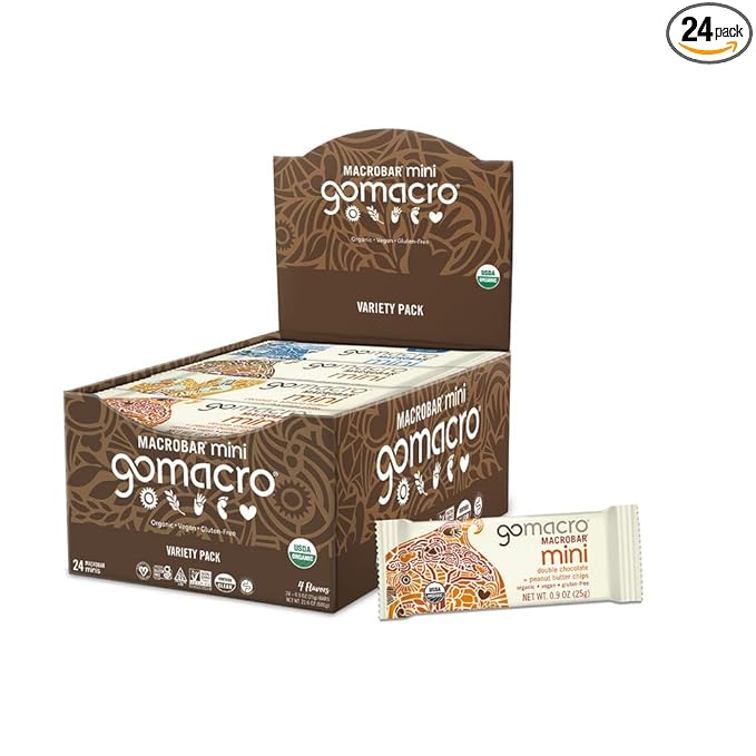 GoMacro MacroBar Mini Organic Vegan Protein Bars, Variety Pack, 0.9 Oz, 24 Count