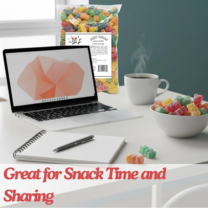 Halal Fizzy Gummy Bears Candy Bulk, 5 pound Bag, Assorted Fruit Flavored Gummies, Gift Snacks, Party Favors, Goodie Bags, Sour Gummy, Colorful Chewy Candy for Parties, Buffets, and Dessert Toppings