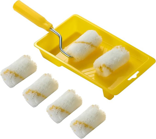 2-inch Paint Roller- Mini Plastic Paint Tray Set, Mini Roller Frame, Microfiber Roller Covers, Touch Up Trim Kit with Tray