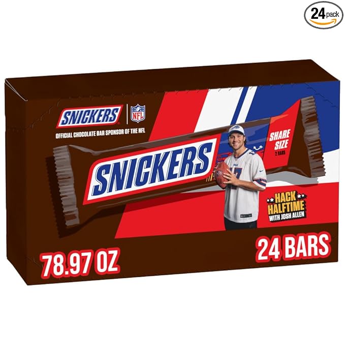 SNICKERS Candy Milk Chocolate Bars, Share Size Bulk Pack, 3.29 oz Bar (Pack of 24)