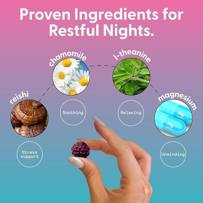 SuperMush Sleep Gummies for Adults - Mushroom Supplement with Magnesium Citrate, L-Theanine, Chaga, Reishi & Chamomile for Deep Sleep, REM & Detox - Vegan & Sugar-Free - 60 Gummies (30 Servings)