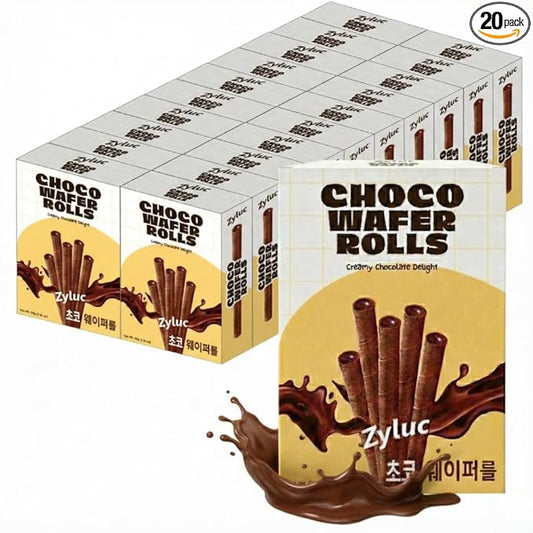 Zyluc Chocolate Wafer Rolls – Crispy Cream-Filled Cookies with Real Cocoa, Portion-Controlled Snack, Cholesterol Free, No Trans Fat, 200 Cal per Pack (50g) – Pack of 20