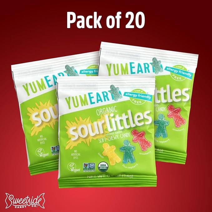 Organic Sour Littles Chewy Candy, 20 Bags of Sour Candy Bulk 0.5oz Each, Perfect for Movie Nights and Everyday Enjoyment, Healthy Candy for Kids and Adults Who Love Tangy Treats