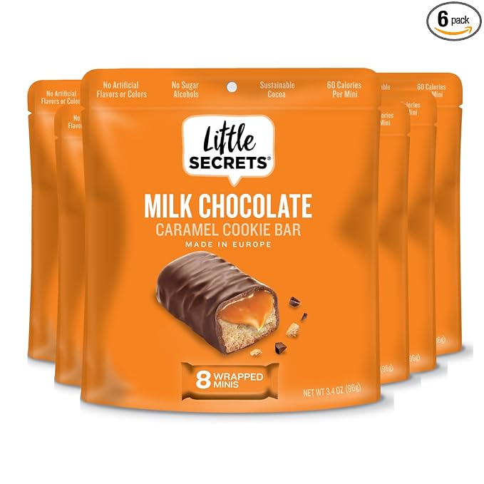 Little Secrets Milk Chocolate Caramel Cookie Bars | 48 Minis | Made in Europe | Nothing Artificial & No Sugar Alcohols | Sustainable Cocoa | 3.4 Ounce, Pack of 6