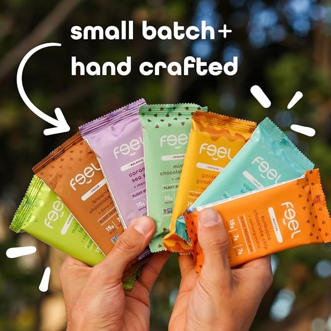 Feel Vegan Protein Bars, Energize, 65mg Caffeine, 15g Plant Protein, Organic Snack, Low Sugar, Low Carb, Gluten Free, Dairy, Nut, Grain, Soy Free, Matcha Latte, 10 Pack
