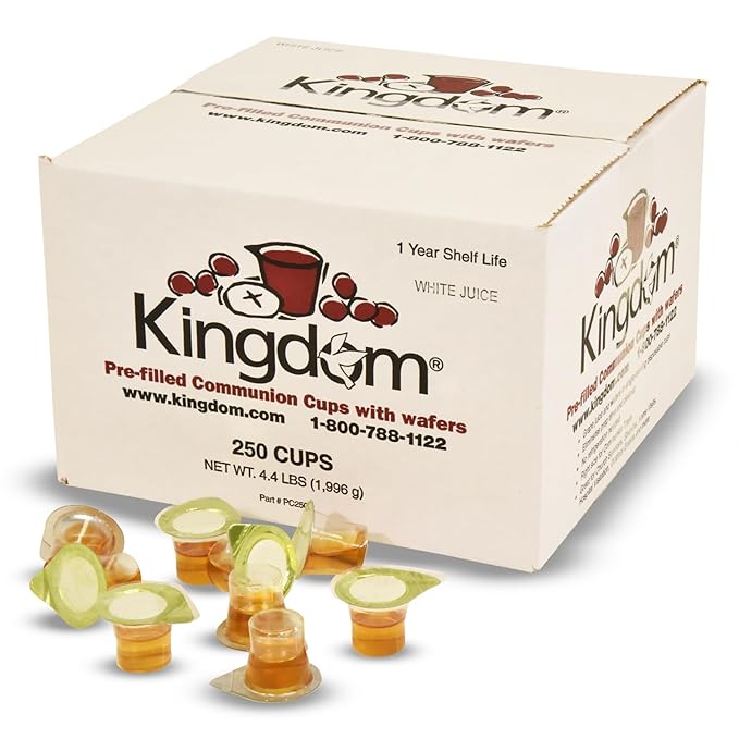 Kingdom Prefilled Communion Cup with Wafers(250ct-white juice) Sealed in a Single-Serving Container with Upto 1-Year Shelf Life,Perfect for Holy Eucharist Celebration in Hospitals,Summer Camps, & More