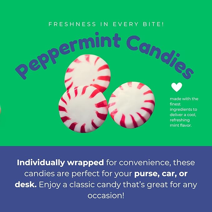 Sugar Free Peppermint Candy - 2 Lbs of Sugar Free Hard Candy Individually Wrapped - Ideal for Diabetics and Keto Followers - Refreshing and Minty Flavor - Packaged Fresh in USA