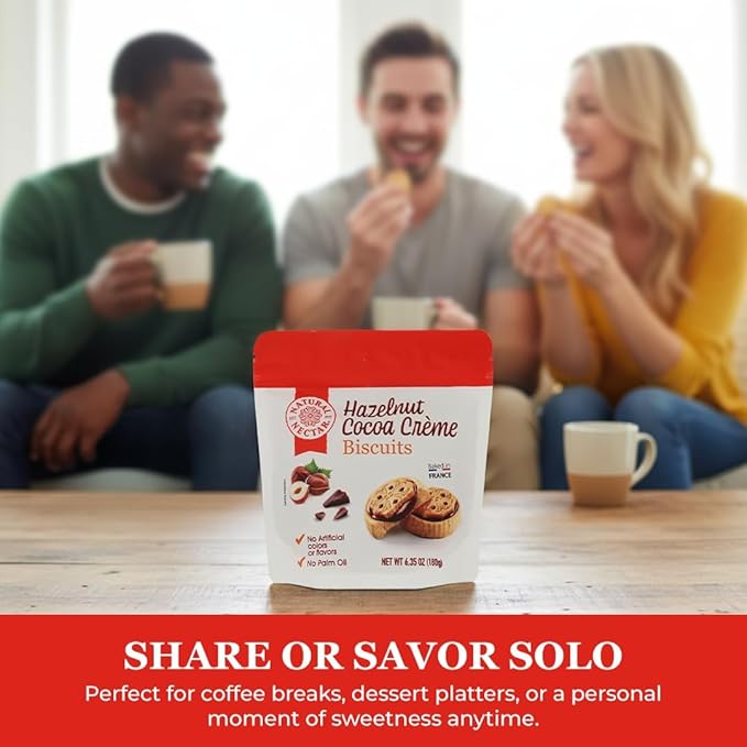 Natural Nectar Hazelnut Cocoa Crème Biscuits – 6 Pack (6 × 6.35 oz) – Sandwich Biscuits Filled with Smooth Hazelnut Cocoa Cream; Snack Cookies for Coffee & Dessert