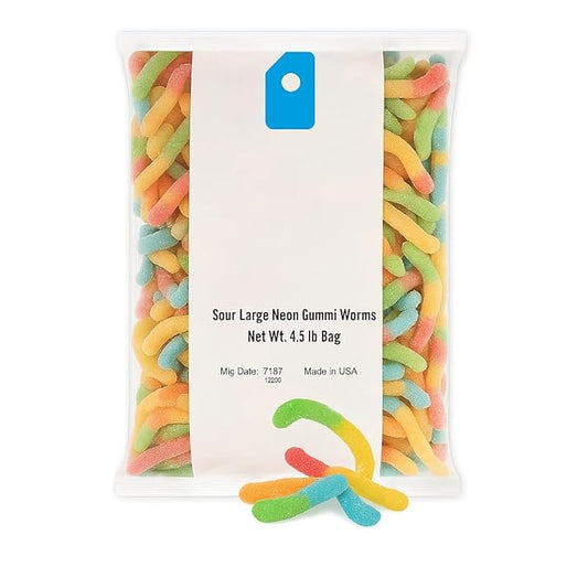 Candy, Sour Large Neon Gummi Worms, 4.5-pound Bag 50104