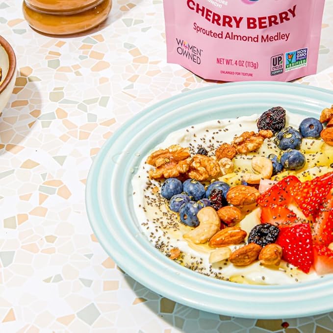 Daily Crunch Sprouted Almonds and Dehydrated nuts for a Unique Crunch, Keto Friendly, Non-GMO Zero Seed Oils, Gluten Free 4oz (2 Pack, Cherry Berry)