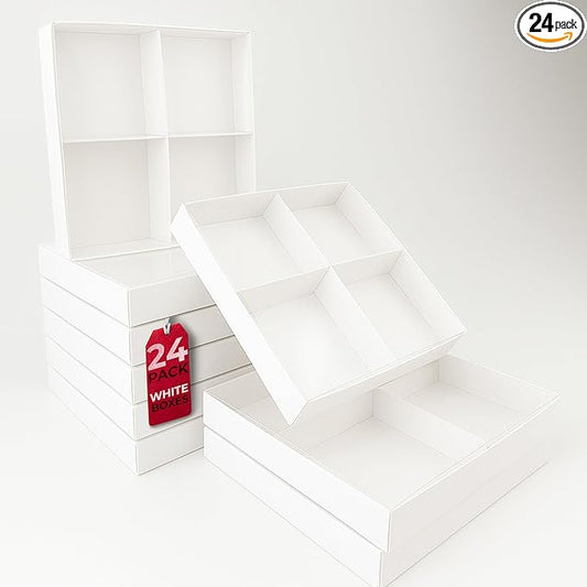 Diakarma Gift Boxes with Clear Cover, Bakery Treat Boxes for Small Cakes, Cookies, Desserts, Donuts, Pastries, Gifts, and Party Favors – Durable & Elegant (24 Pieces White Kraft, 8"x8"x1.2")
