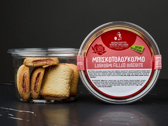 Biscotti Tsoungari –Greek Loukoumi Biscuit- Cookies – Traditional Biscuit Loukoumi Dessert, 200g (7.05 oz) Loukoumi filled Biscuits (Biskotoloukoumo)