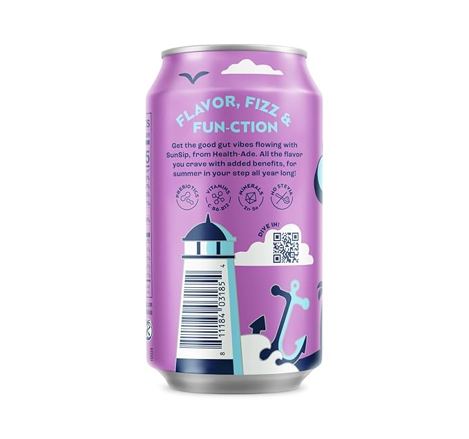 SunSip Prebiotic Soda by Health-Ade, Gut-Healthy Beverage, Soda Swap, Vitamins & Minerals, Naturally Sweetened with 6g of Sugar, Grape, 11.5 oz (12 Pack)