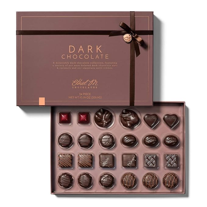 Ethel M Chocolates 24 Piece Premium Dark Chocolate Collection Assortment Candy Gift Box ? Exotic flavors, lemon, vanilla, caramel and more