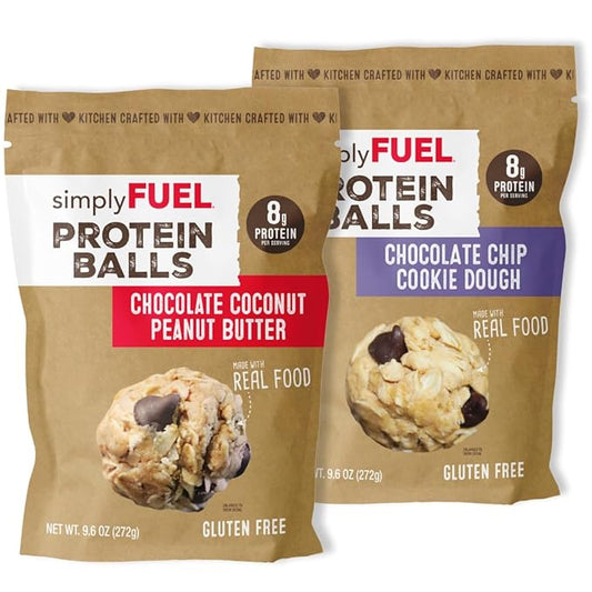 simplyFUEL Whole-Food Protein Balls Variety Pack (Best Sellers), 8 g High-Protein, Gluten-Free, Healthy Snack for Adults & Kids (9.6 oz, Pack of 2)