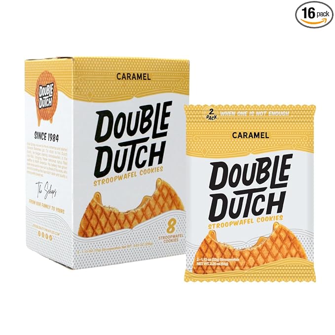 Double Dutch Stroopwafel Cookies – 2 Pack – 16 Waffles – Caramel, Blueberry, Vanilla, Chocolate Salted Caramel (16 Count, Caramel)
