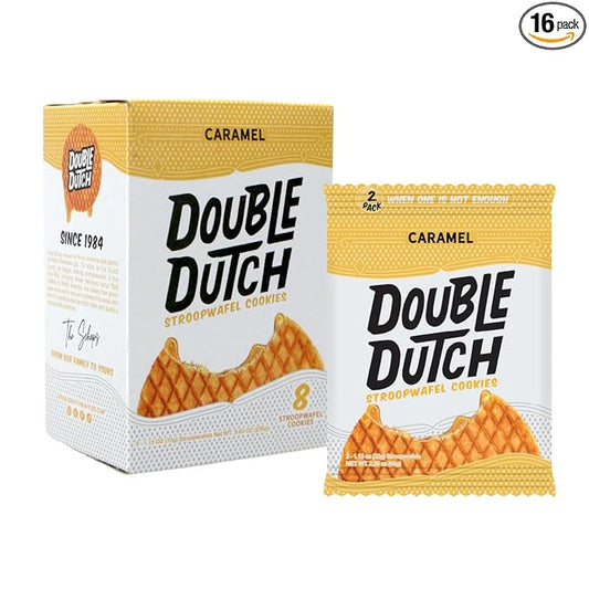 Double Dutch Stroopwafel Cookies – 2 Pack – 16 Waffles – Caramel, Blueberry, Vanilla, Chocolate Salted Caramel (16 Count, Caramel)